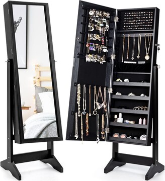 Costway Jewelry Cabinet Large Full Length Armoire 2-in-1 Stand Mirror  Organizer
