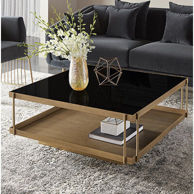 Orren Ellis Glass Top Coffee Table - Gold