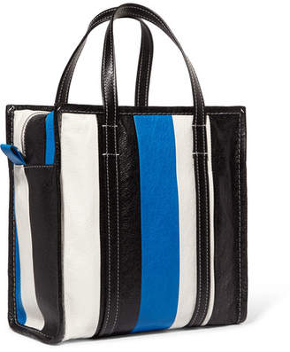 Balenciaga Bazar Small Striped Textured-leather Tote - Blue
