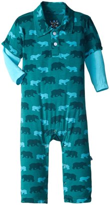 Kickee Pants Print Polo Romper (Baby) - Cedar Brown Bear - 3-6 Months