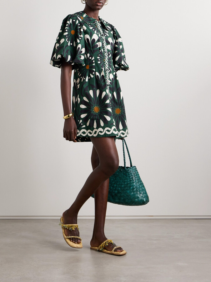 ワンピース FARM RIO Printed Poplin Dress Farm Rio Pleated Printed Cotton-poplin Mini Dress - Green
