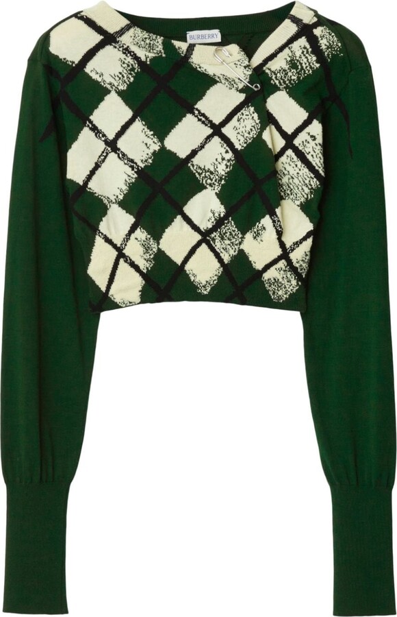 Green Argyle Sweater by OPEN YY on Sale