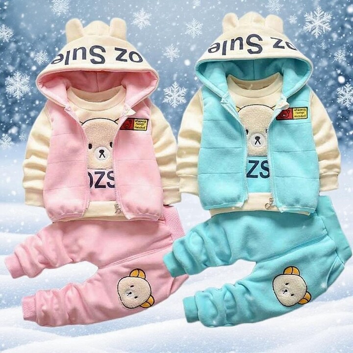 XJYIYUANLC New Fleece Clothing Sets Spring Winter Boys Girls Plus Velvet Thick Warm Suits Baby Padded Homewear 3Pcs Children Outfits