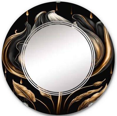 East Urban Home Rafee Black And Gold Tulip - Floral Tulip Wall Mirror