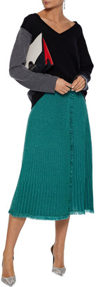 Diane von Furstenberg Brooklyn Wrap-effect Pleated Metallic Merino Wool-blend Midi Skirt
