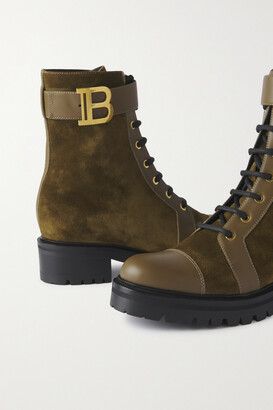 Balmain Ranger Leather And Suede Ankle Boots - Green - ShopStyle
