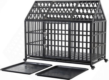 Red Barrel Studio 52" Dog Crate Large Dog Cage Strong Metal Dog Kennels And Crates For Large Dogs With 4 Lockable Wheels