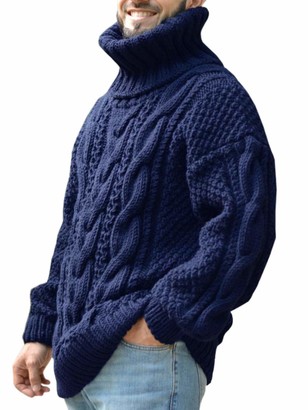 Color : Navy, Size : M Mens Fine Knit Jumper Slim Fit Pullover Winter Knitwear Turtle High Roll Neck Knitted Pullover Sweater