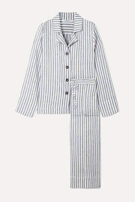 Sleeper - Striped Linen-gauze Pajama Set - Blue
