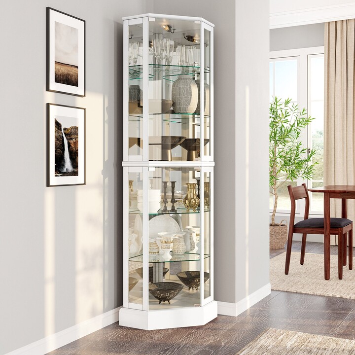 Belleze Lighted Curio Cabinet w/Glass Doors & Shelves, Ashfield - ShopStyle