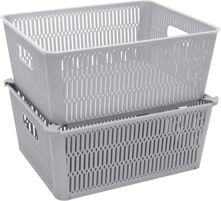 Simplify 4.72 in. H x 9.06 in. W x 11.02 in. D Grey Plastic Cube Storage Bin 2-Pack