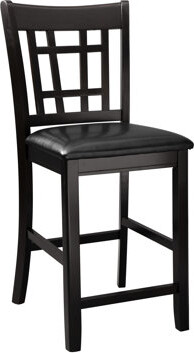 2 Counter Height Seats, Dark Cherry Finish Wood, Faux Leather Upholstery, Dining Room Furniture, 250lbs Capacity, Black Seat Cushion Cover 2pc Chair ,