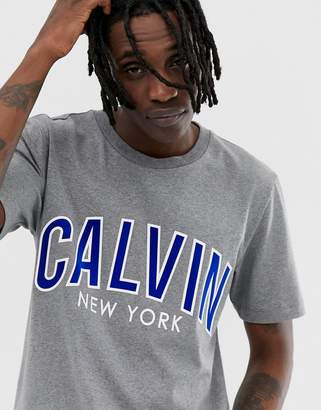 Calvin Klein Jeans large varsity logo t-shirt in grey marl