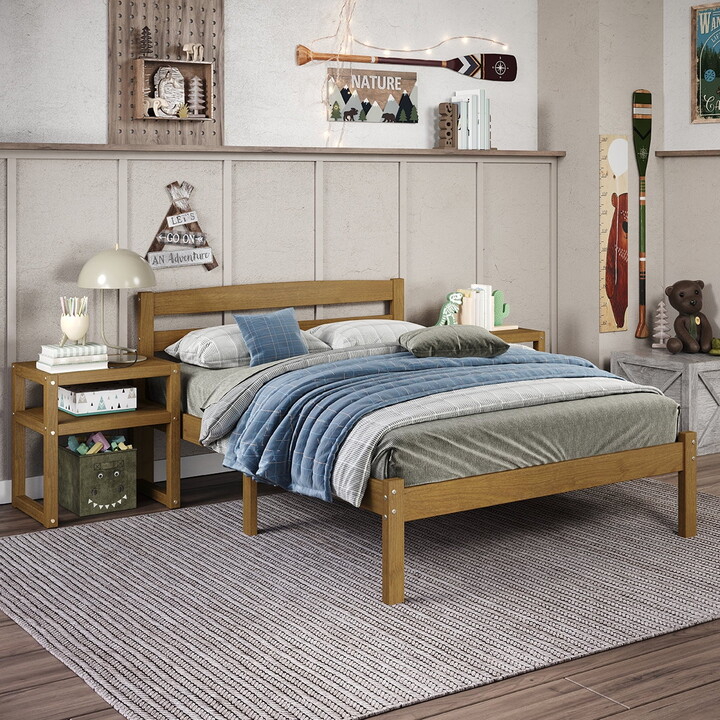 P'kolino Urban Full Bed Frame with Headboard- Solid Wood- Natural Oak, for Kids, Teens