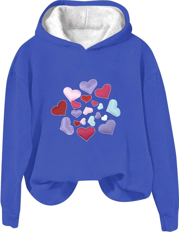 Ruziyoog Valentine's Day Hoodies for Women Casual Long Sleeve Fleece  Thickened Warm Sweatshirt Cute Heart Print Pullover Tops Blue - ShopStyle