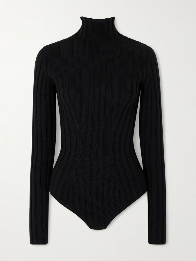 Alaia Ribbed Wool Turtleneck Bodysuit - Black