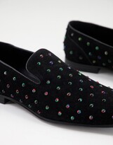 Thumbnail for your product : ASOS DESIGN loafer in black faux suede with iridescent studs
