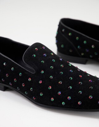 ASOS DESIGN loafer in black faux suede with iridescent studs