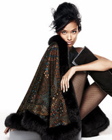 Thumbnail for your product : Sofia Cashmere Fox Fur-Trim Paisley Cashmere Cape