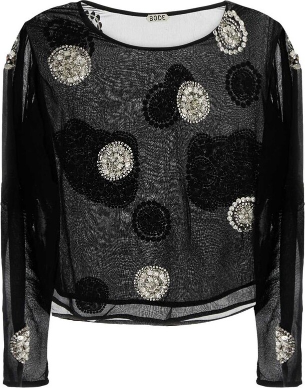 Bode Brooch Sheer Embellished Top