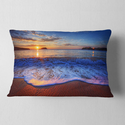 Design Art Blue Waves on Sandy Beach - Sea & Shore Printed Pillow