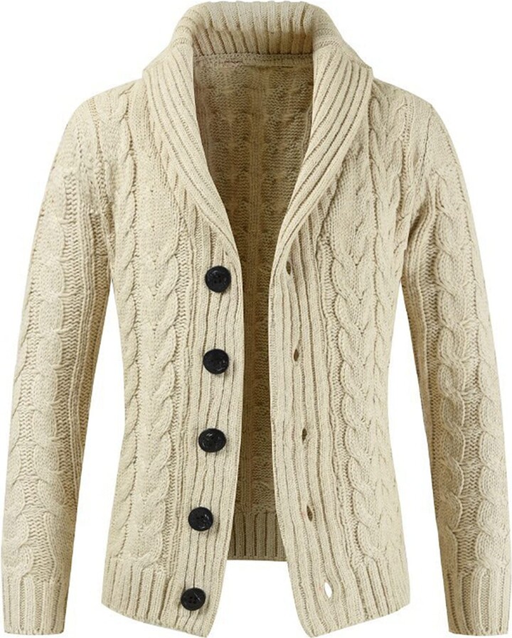 Cable Knit Sweater Mens Thick Cardigan Sweaters Mens White