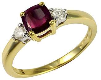 Ivy Gems 9ct Yellow Gold Ruby and Diamond Square Cut Solitaire Ring - Size M