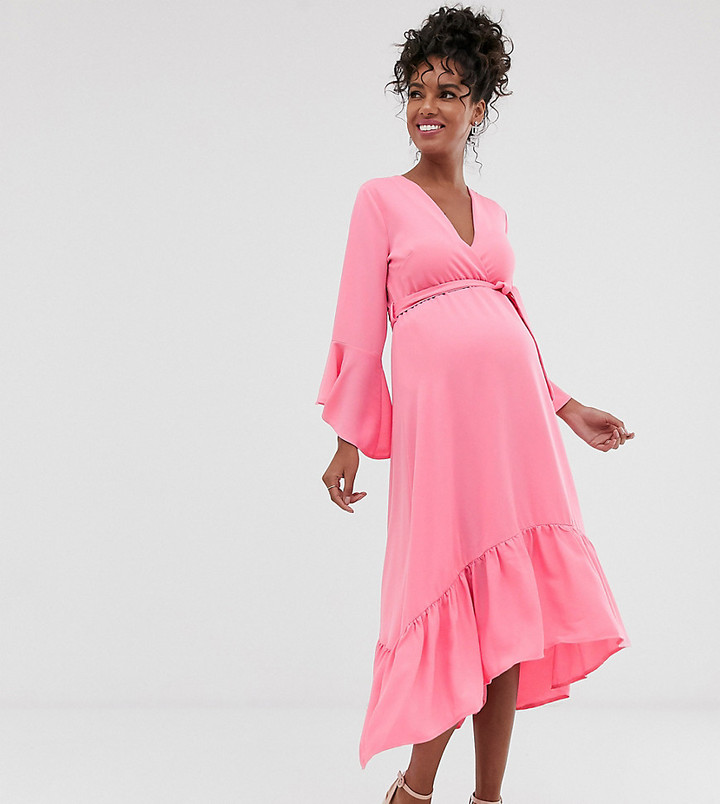 queen bee wrap front maxi dress in pink