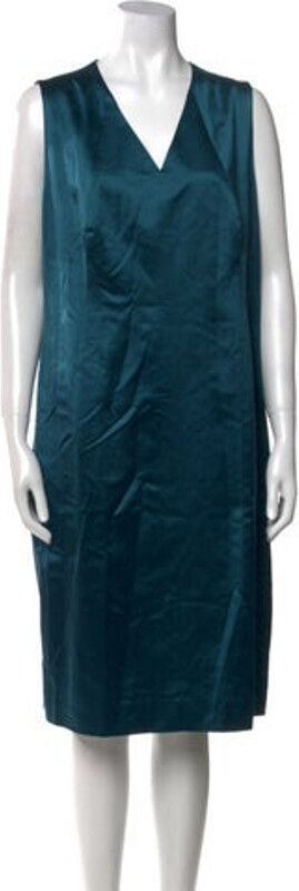Akris Silk Shift Dress Blue Sleeveless with V-Neck Designer