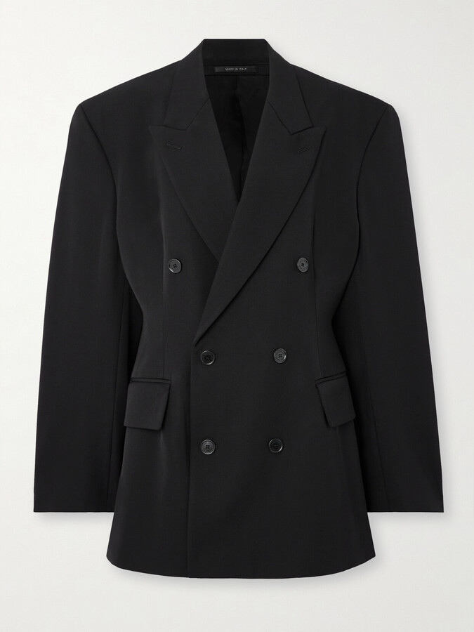 Balenciaga Barathea Double-breasted Grain De Poudre Wool Blazer - Black
