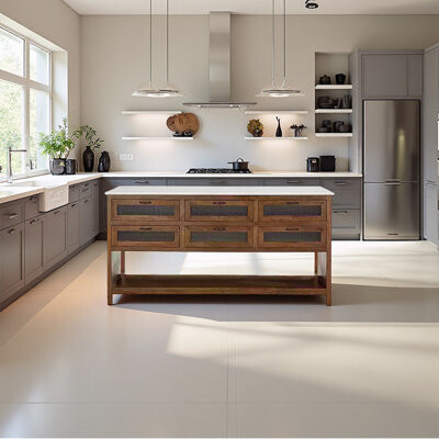 Latitude Run Solid wood and marble countertop kitchen island