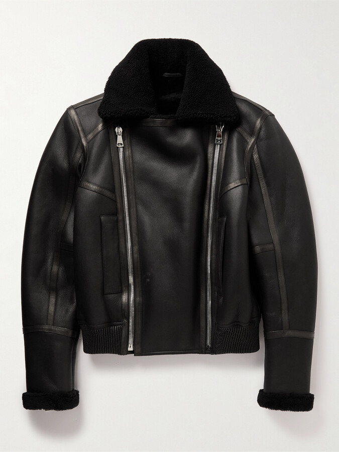 Balmain ShearlingLined Leather Biker Jacket ShopStyle