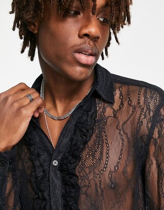 ASOS DESIGN regular fit lace shirt in black