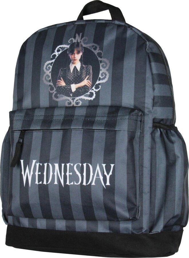 Wednesday Addams Tv Show Portrait Striped Travel School Backpack For Daily Use