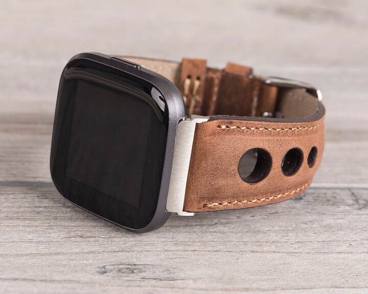 Antic Brown Holo Leather Fitbit Watch Band, Versa 1-4-Lite-Sense/Sense 2