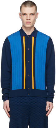 KING & TUCKFIELD Blue & Navy Textured Knit Cardigan