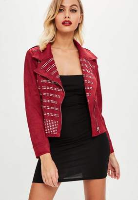 Missguided Red Faux Suede Studded Jacket, Red