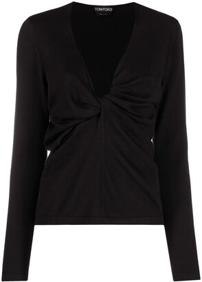 Tom Ford Plunge-Neck Twist-Detail Knitted Top
