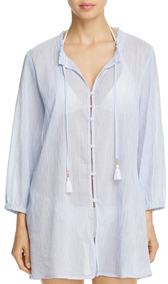 Tommy Bahama Striped Gauze Button-Front Shirt Dress Swim Cover-Up