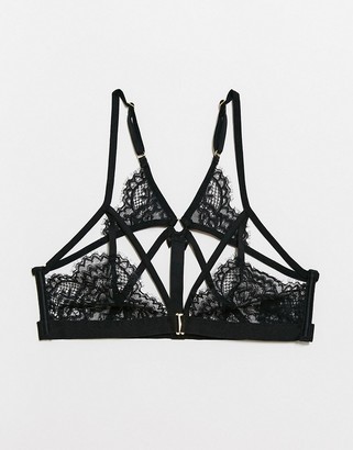 Hunkemoller Jenny cut-out lace bralette with back detail in black