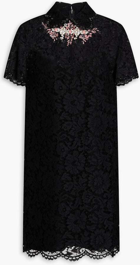 Embellished corded lace mini dress