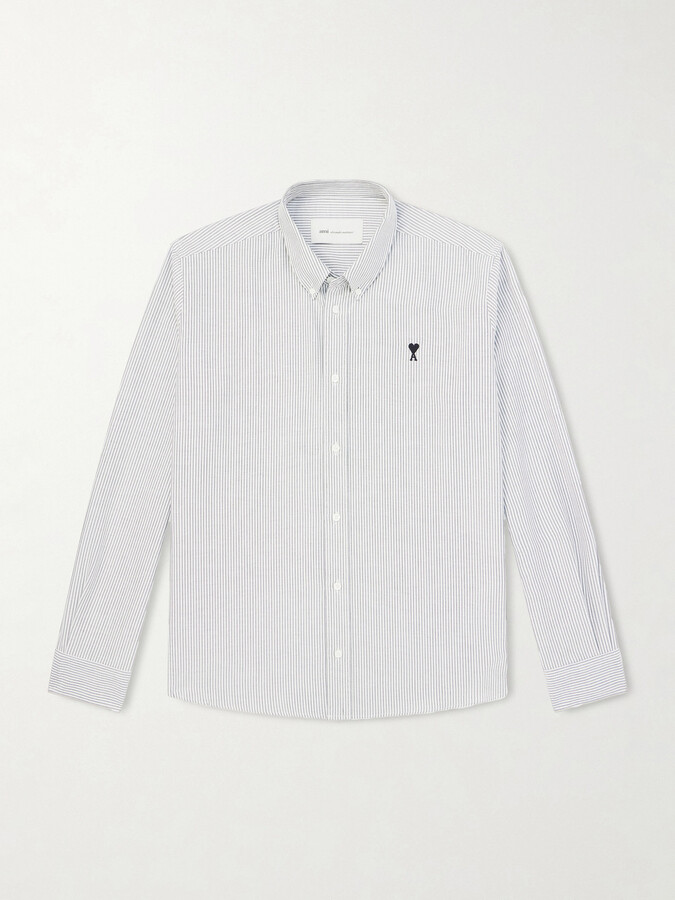 AMI Paris Button-Down Collar Logo-Embroidered Cotton Oxford Shirt