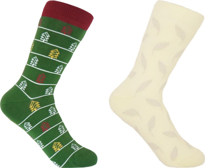 Peper Harow - Made in England Christmas Tree Green & Leaf Cream Socks Bundle