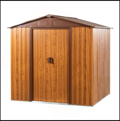 KUNMINGZHUHE Metal Storage Shed Appealing Horizontal Siding In Woodgrain With Coffee Trim To Complement