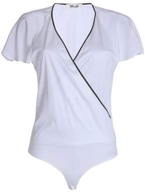 Diane von Furstenberg Wrap-Effect Satin-Trimmed Color-Block Jersey Bodysuit
