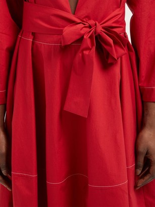 Marios Schwab Fornells Belted Cotton Midi Dress - Red