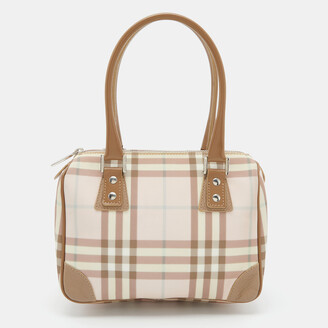 Burberry Pink/Beige House Check PVC and Leather Small Boston Bag - ShopStyle