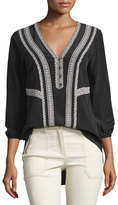 Thumbnail for your product : Veronica Beard Loreto Embroidered Silk Blouse, Black