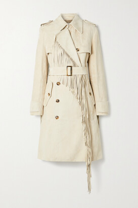Michael Kors Collection Double-breasted Fringed Suede Trench Coat - Off-white