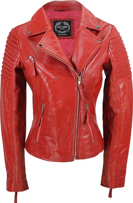 New Ladies Womens Real Leather Yellow Slim Fit Soft Zip Biker Style Jacket